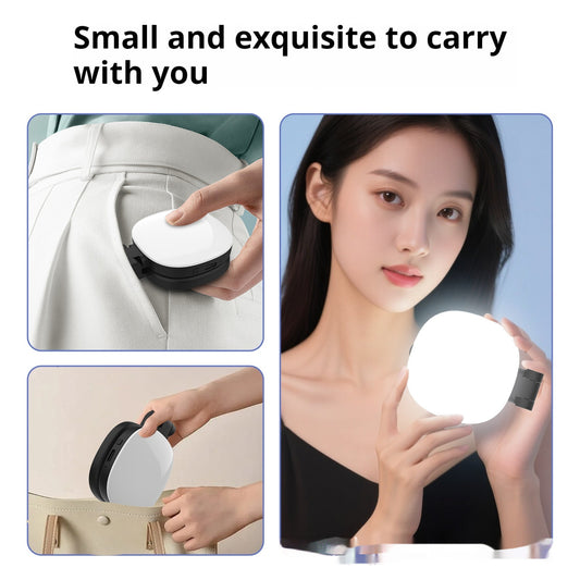 Portable LED selfie light with mirror for mobile photography